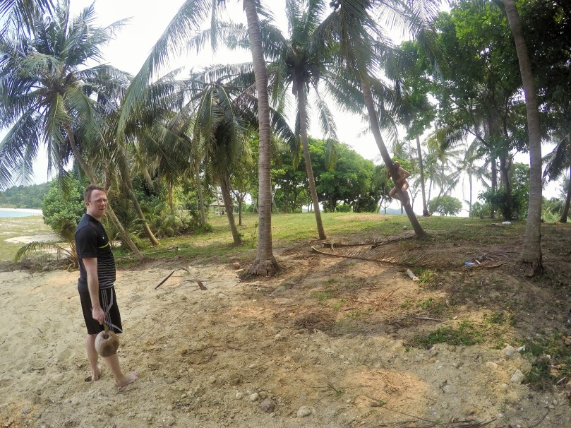 Ben foraging for a coconut